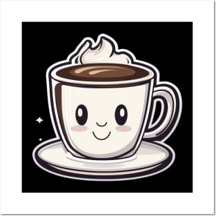 Happy cute coffee cup smiling Posters and Art